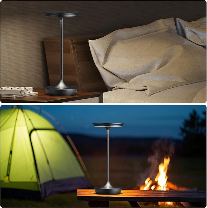 LED Cordless Table Lamps Rechargeable - Outdoor 6000mAh Battery Operated Portable Tables Light 3 Color Stepless Dimming Lamp with Memory Function for Patio Restaurant Dining Black