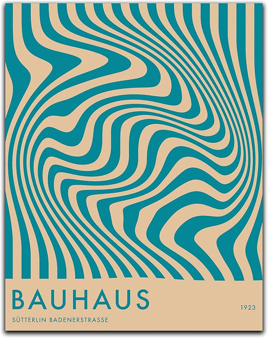Mid Century Modern Bauhaus Wall Art - 11x14" UNFRAMED Print - Abstract Wall Decor - Exhibition Poster Replication (Teal)