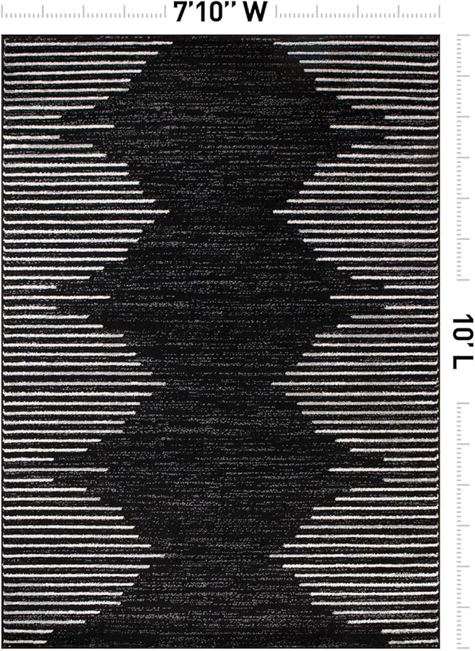 Rugshop Bohemian Stripe Stain Resistant Carpet High Traffic Living Room Kitchen Bedroom Dining Room Large Areas Basement Open Spaces Area Rug 8' x 10' Black