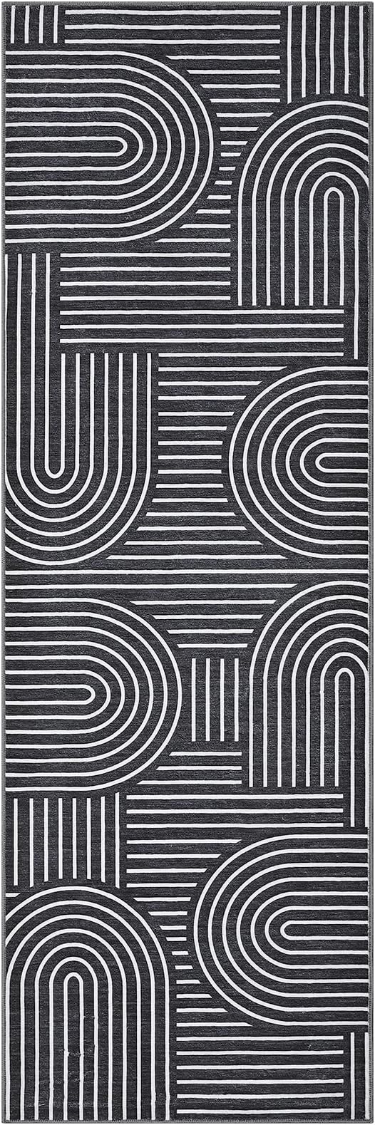 Modern Rug 2.5x8 Runners for Hallways, Abstract Kitchen Runner Rugs Non Slip Bath Runners, Rainbow Washable Runner Rug for Bedroom, Soft Long Rugs for Entryway Bathroom Laundry Dorm, Black