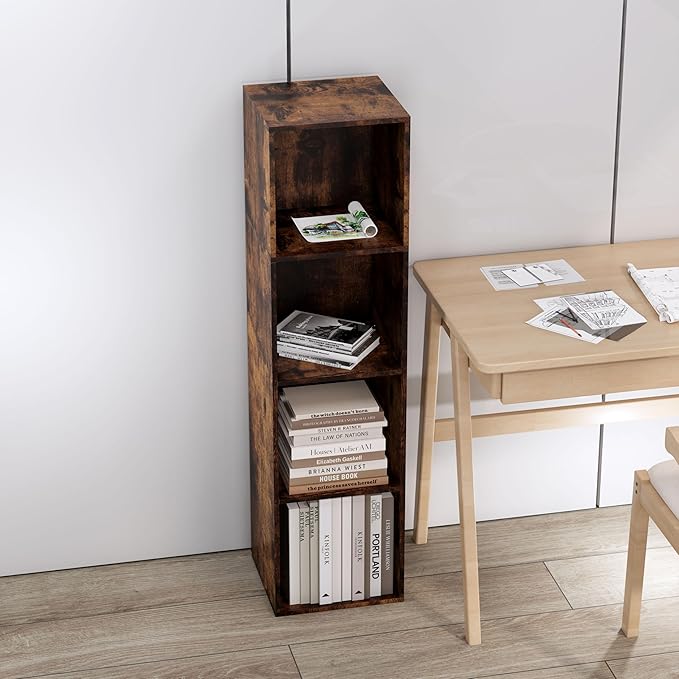 4 Cube Storage Organizer, 4 Tier Cube Low Bookcase Freestanding Storage Display Organizer, Four-Cubes Open Shelf Bookshelf for Home Office (Retro Brown, 4-Cube)