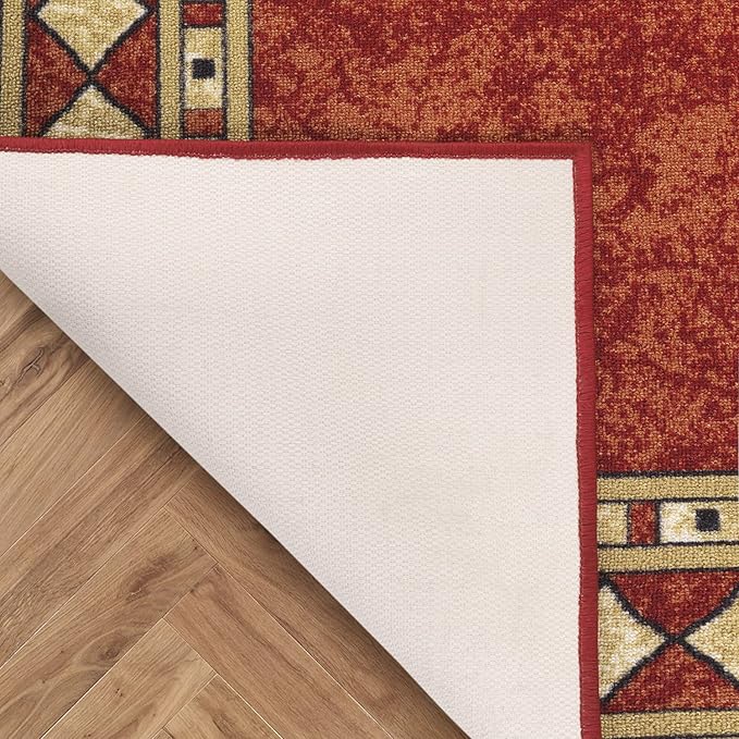 Antep Rugs Alfombras Modern Bordered 4x6 Non-Skid (Non-Slip) Low Profile Pile Rubber Backing Indoor Area Rugs (Maroon Beige, 4' x 5'8")
