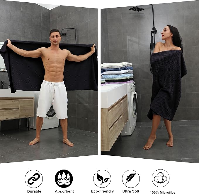 Extra Large Bath Towel Sheet Set 35x70 Inches - Oversized Bath Towels Set,Jumbo Large Microfiber - Quick Dry, Lightweight,Super Soft,Highly Absorbent Towel Set for Bathroom,Hotel,SPA,Pack of 4 (Black)