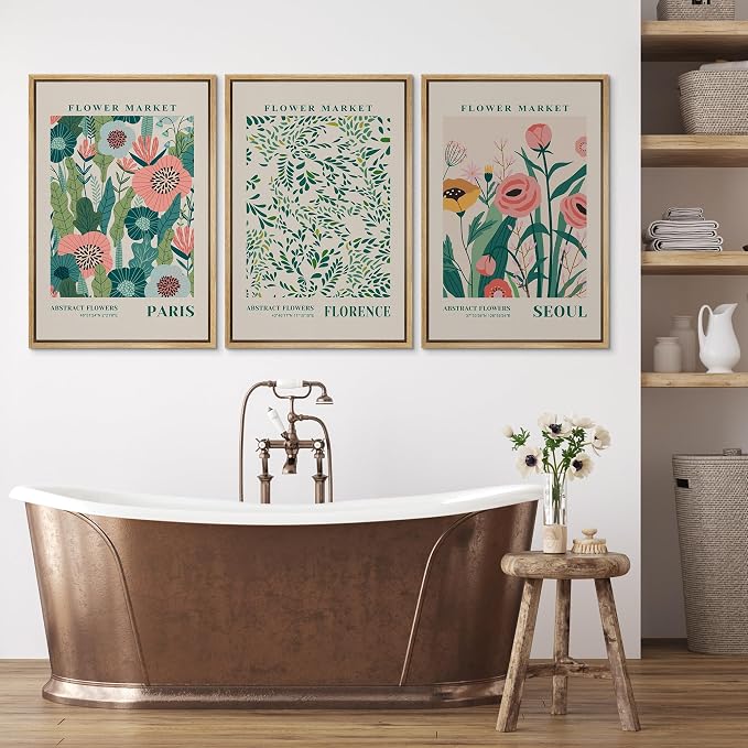 wall26 Framed Canvas Print Wall Art Set Watercolor Pastel Vibrant Flower Market Prints Nature Wilderness Illustrations Modern Art Decorative Floral Botanical Minimal for Bedroom - 16"x24"x3 Natural