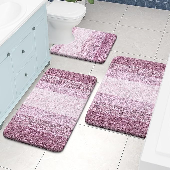 Arotive Microfiber Bathroom Rugs, Shaggy Soft and Absorbent Bath Rug, Non-Slip, Thick Plush Machine Washable Dry Bath Mats for Bathroom, Tub and Shower, 47x24, Purple, Rectangular