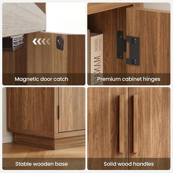 Wood Set of 2 Sideboard Cabinet, 63'' Sideboard Buffet with Adjustable Shelf, Modular Credenza Accent Storage Console Cabinet with Magnetic Doors for Entryway, Living Room, Kitchen, Walnut