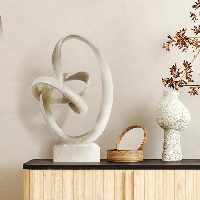 Knot Sculptures, Modern Coffee Table Statues, Abstract Center Piece for Home Office, Dining Living Room Desk Decor, Bookends, 15.5 x 10.5 inch, Sandstone