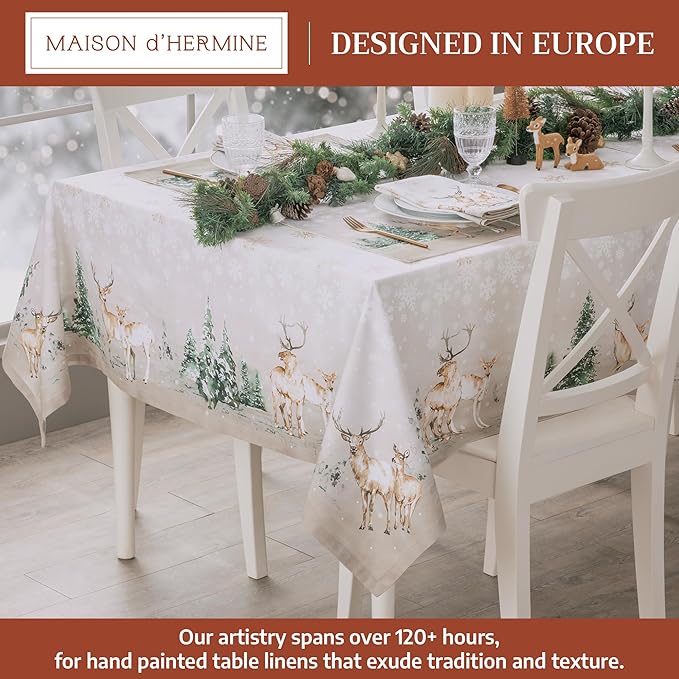 Maison d' Hermine Table Cloth Rectangle Table 100% Cotton 60 x 108 Inches Fall Tablecloth Reusable Everyday Use for Thanksgiving Christmas Decorations Dining Farmhouse Party (Deer in The Woods)