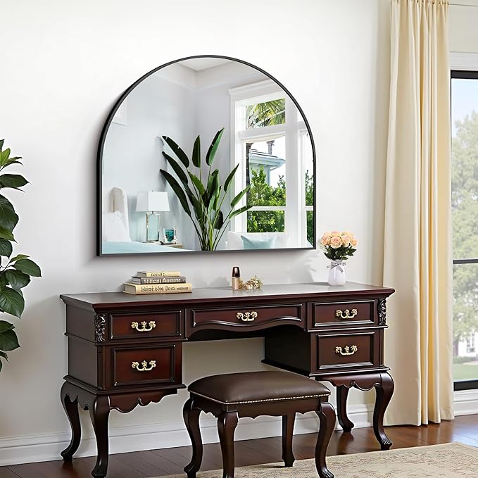CIRCUMI Arched Wall Mirror, 36"x30" Black Arched Mirror with Tempered Glass, Metal Frame, Large Size for Entryway Table, Mantel,Living Room,Over Sink,Arch Mirror for Decor,Shatterproof&Crystal-Clear