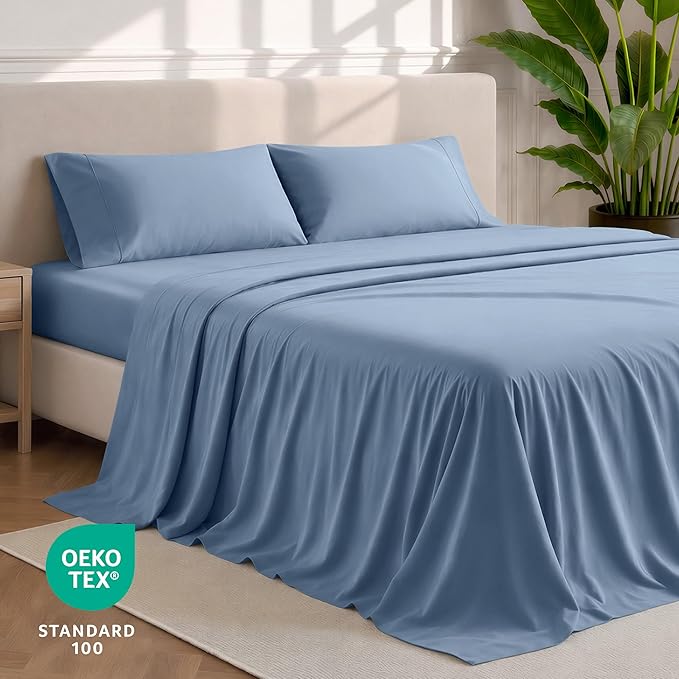 Bare Home King Sheet Set - 1800 Ultra-Soft Microfiber King Bed Sheets - Double Brushed - Deep Pockets - Easy Fit - 4 Piece Set - Bedding Sheets & Pillowcases (King, Coronet Blue)
