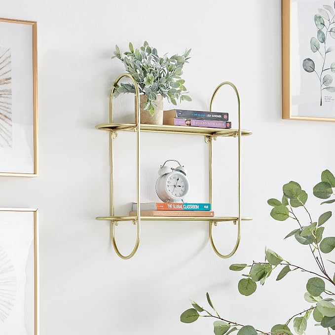 Danya B. Two-Tier Warm Gold Metal Hanging Bracket Wall Mounted Shelf