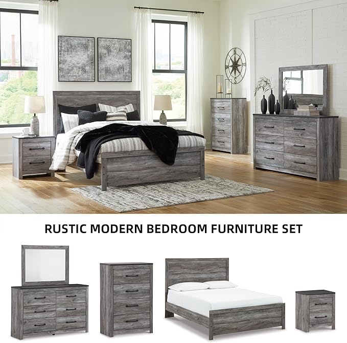 Signature Design by Ashley Bronyan Contemporary Smooth-Gliding 6-Drawer Dresser and Mirror with Safety Stop, Gray