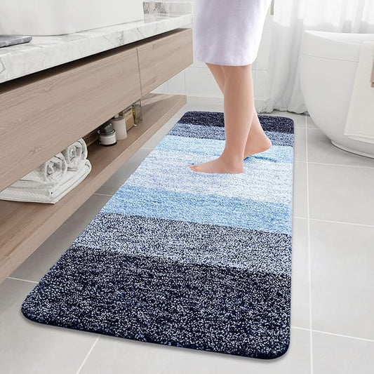 Arotive Microfiber Bathroom Rugs, Shaggy Soft and Absorbent Bath Rug, Non-Slip, Thick Plush Machine Washable Dry Bath Mats for Bathroom, Tub and Shower, 70x24, Blue, Rectangular