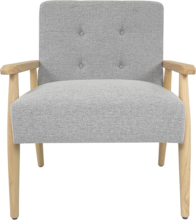 Mid-Century Modern Accent Chair, Natural Wood Frame (Gray Woven)