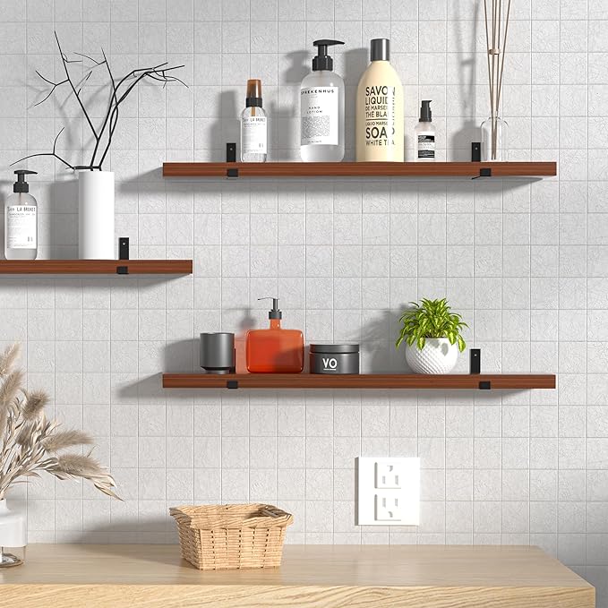 CONSDAN Floating Shelves for Wall Mounted Book Shelf Hanging Shelves Floating Bookshelf for Bedroom, Bathroom, Living Room, Kitchen USA Grown Solid Hardwood, Dark Maple 36x7.5x1.5 in (Set of 3)