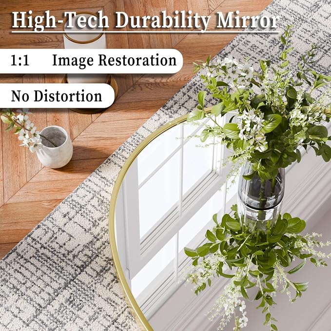 26"x38" Oval Bathroom Mirror with Gold Metal Frame - Oval Wall Mirror Hanging or Leaning Vertical or Horizontal for Bedroom, Living Room, Entryway