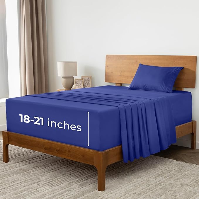 Mellanni Extra Deep Twin Sheets - 3 PC Iconic Collection Bedding - Hotel Luxury, Ultra Soft, Cooling Bed Sheets - Wrinkle, Fade, Stain Resistant (Twin, Royal Blue)