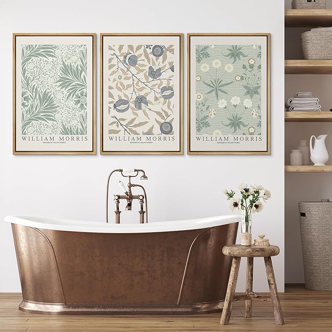 wall26 Framed Canvas Print Wall Art Set William Morris Flower Market Exhibition Poster Nature Wilderness Illustrations Modern Art Decorative Floral Botanical Minimal for Bedroom - 24"x36"x3 Natural