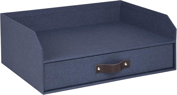 Bigso Walter Letter Tray for A4 or Letter Size Documents - Paper Tray Organizer for Desk with Storage Drawer and Stable Rubber Feet - 13.1in x 10in x 5.2in - Blue
