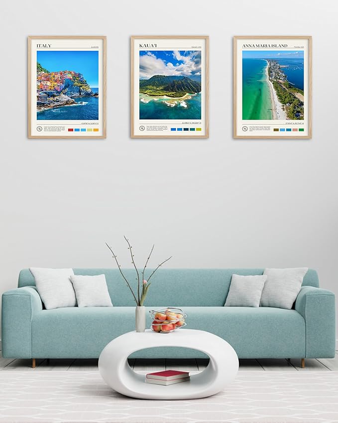 HesenDot Natural OAK Wood Framed Hawaiian Archipelago Wall Art,12x16in Kauai Quality Canvas Wall Print,Classic Urban Landmark Wall Decor for Living Room,Bedroom,Office Gallery Set of 1