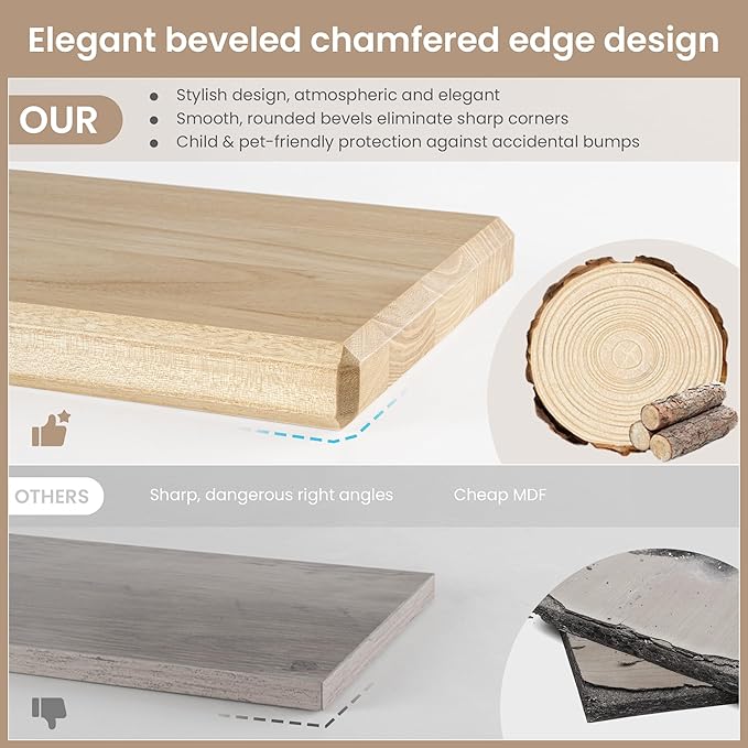 Axeman 36Inch Natural Wood Floating Shelves for Wall|Rustic Wooden Shelves for Bedroom Kitchen Bathroom|Storage Shelf with Invisible Bracket for Wall Mounted|Set of 1|Natural Color