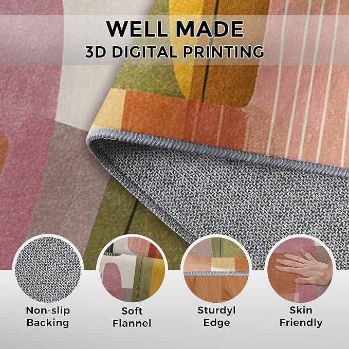 2x3 Mid Century Modern Throw Rugs for Entryway, Washable Abstract Geometry Pattern Indoor Door Mat, Bedroom Kitchen Entrance, Non Slip Soft Thin, Boho Decor Small Area Rug PF-P 117