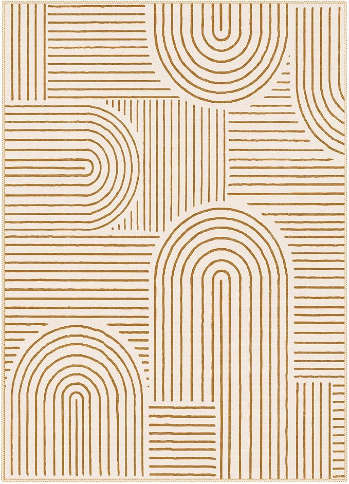 Lahome Abstract 10x14 Area Rugs for Living Room Bedroom, Soft Large Washable Rugs, Ultra-Thin Non-Slip Modern Dining Room Rug Non-Shedding Accent Carpet for Office Darrell, Orange