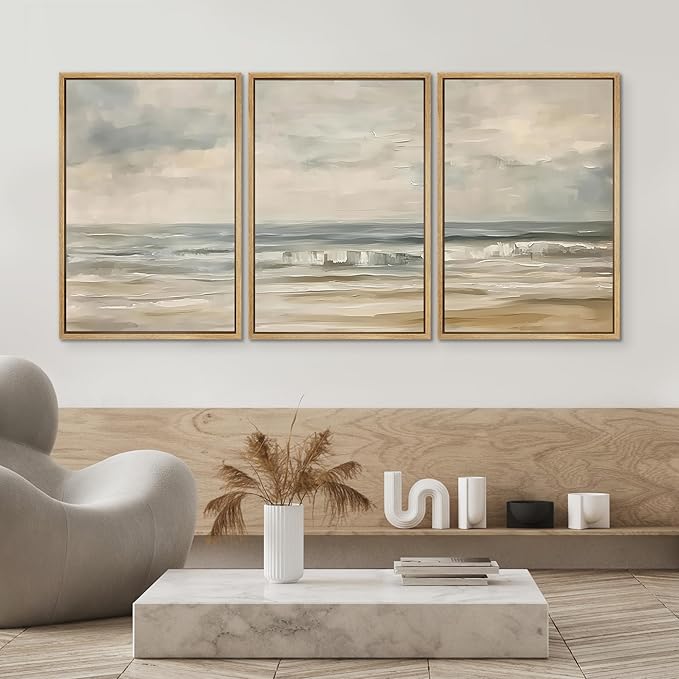 SIGNWIN Framed Canvas Print Wall Art Set Coastal Serenity Abstract Seaside Illustrations Modern Art Decorative Rustic Calm/Zen for Living Room, Bedroom, Office - 16"x24"x3 Natural