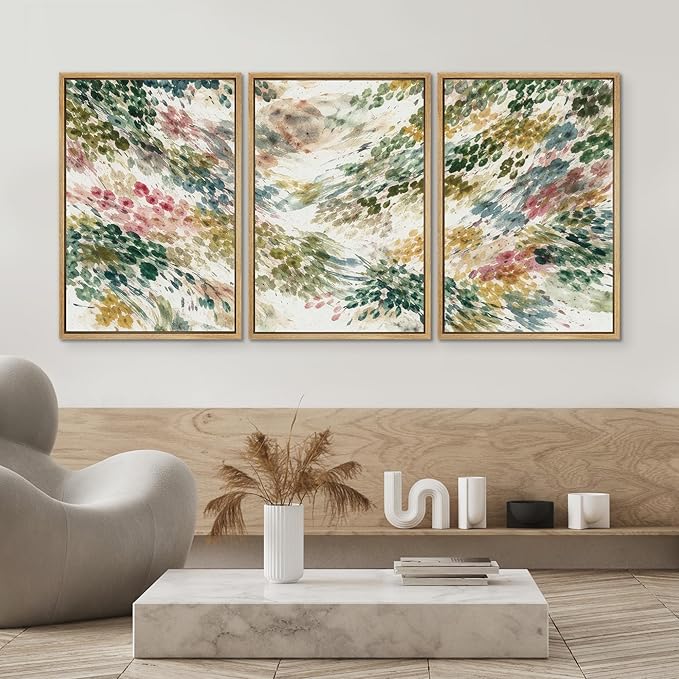SIGNWIN Framed Canvas Print Wall Art Set Colorful Botanical Watercolor Brush Abstract Illustrations Modern Art Decorative Boho Relax/Zen Nordic for Living Room, Bedroom, Office - 24"x36"x3 Natural