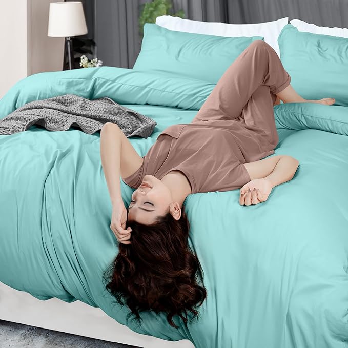 Utopia Bedding Duvet Cover King Size - 3 Piece with Zipper Closure - 1 Comforter Cover 104X90 Inches & 2 Pillow Shams 20X36 Inches (Spa Blue) Comforter Not Included