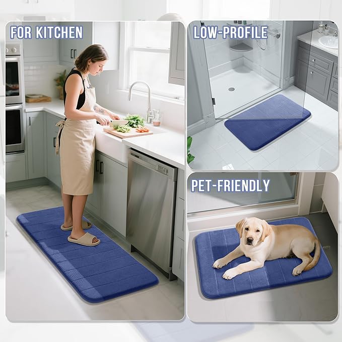 Yimobra Memory Foam Bath Mat, Super Soft Absorbent Bathroom Rug Non Slip, Quick Dry, Machine Washable Floor Carpet for Tub Shower, Home Decor Accessories, 24x17, Navy Blue