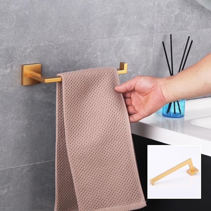 GERZWY Bathroom 3-Piece Hardware Set Gold Stainless Steel - Coat Hook Toilet Paper Holder Towel Ring IG18567-3BE