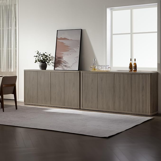 SICOTAS Buffet Cabinet with Storage Accent Sideboard with 4 Doors 66.3" Wide Fluted Credenza Modern Buffet Table Media Console Cabinet Entryway Cabinets for Living Room Kitchen Dining Room Hallway