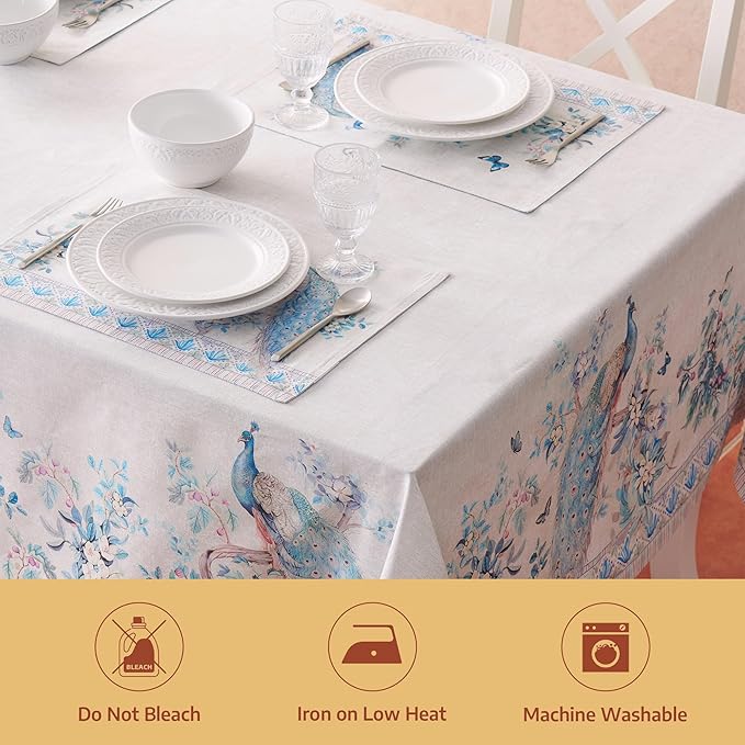 Maison d' Hermine Premium Table Cloth Square Table 100% Combed Cotton 70 x 70 Inches Tablecloth Reusable Decorative for Dining Room, Farmhouse, Party, Festive & Wedding - Peacock Utopia - Orginal