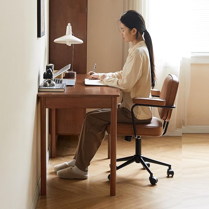 YESWOOD 100% Solid Wood Desk, Mid Century Modern Computer Desk, Home Office Writing Desk with Drawers for Study Living Room 47.24" W
