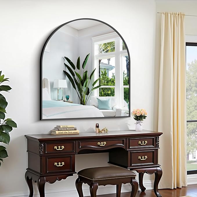 CIRCUMI Arched Wall Mirror, 36"x40" Black Arched Mirror with Tempered Glass, Metal Frame, Large Size for Bathroom, Living Room,Entryway,Over Sink, Arch Mirror for Decor,Shatterproof&Crystal-Clear