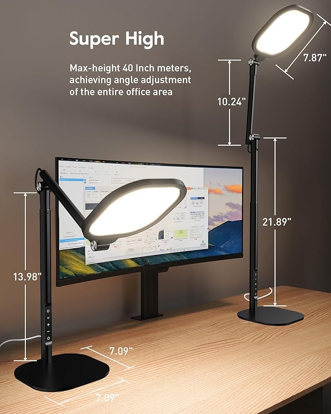 Led Desk Lamps for Home Office with Base, Video Conference Lighting for Zoom, Tall Desk Lamp with 50 Light Modes & Memory and Timer Func Computer Light, Ring Light for Desk for Video Streaming, Webcam