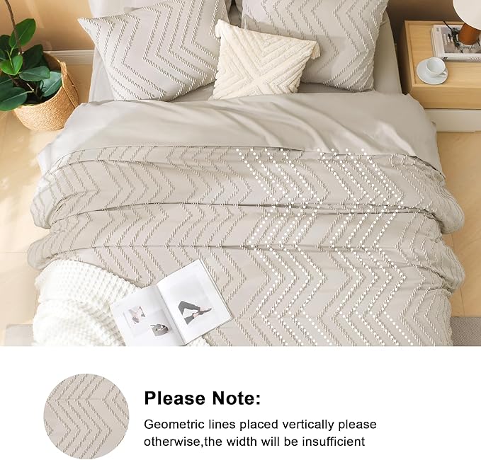 Litanika Queen Comforter Set with Sheets Beige - 7 Pieces Bed in a Bag Queen Chevron Tufted Complete Bedding Sets with Comforter, Sheets, Pillowcases & Shams