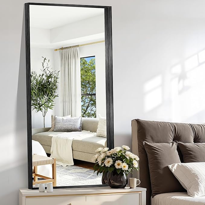 CIRCUMI Black Bathroom Mirror, 24"x48" Rectangular Mirror with Deep Metal Frame, Brushed Finish, Tempered Glass, Large Mirror for Wall, Over 2 Sinks, Installed Vertically/Horizontally, Crystal-Clear