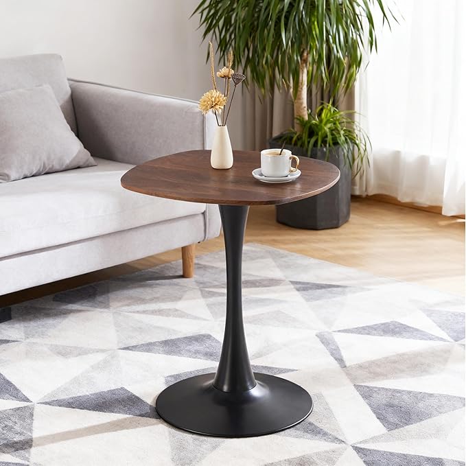 24" Square Tulip Dining Table for 2-4, Small Dining Table with Black Pedestal Base, Dark Walnut Top, Modern Kitchen Table, Bistro Cafe Table for Apartment Small Space Living Room