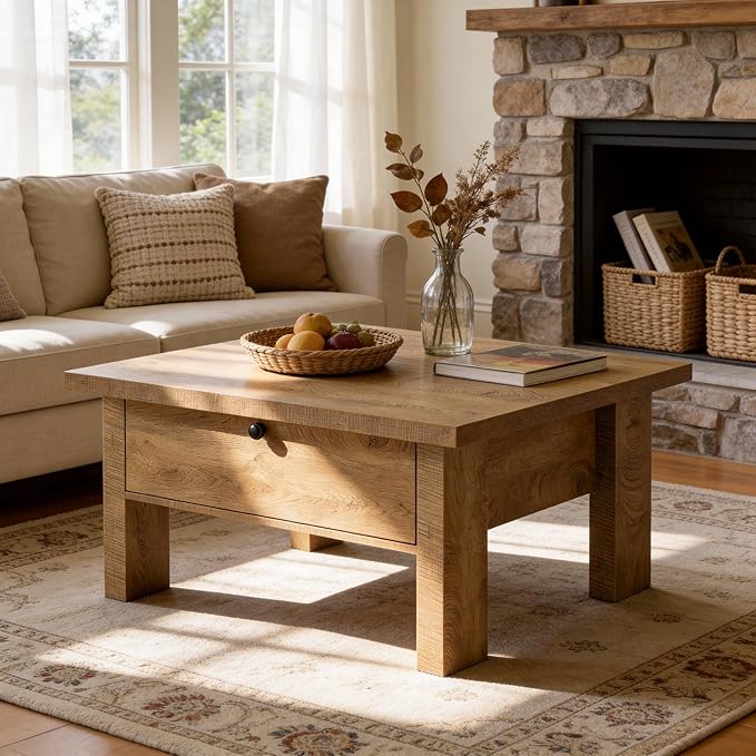 Tribesigns Coffee Table for Living Room, 31.5" Square Coffee Table with Storage for Small Spaces (Brown)