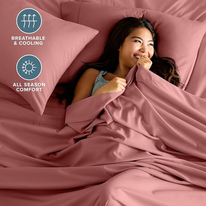 Bare Home Split Head Flex King Sheet Set - 1800 Ultra-Soft Microfiber Bed Sheets - Double Brushed - Deep Pockets - Easy Fit - 4 Piece Set - Bedding Sheets & Pillowcases (Dusty Rose)