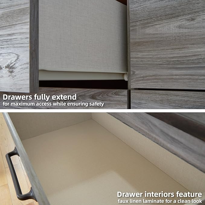 Signature Design by Ashley Bronyan Contemporary Smooth-Gliding 6-Drawer Dresser and Mirror with Safety Stop, Gray