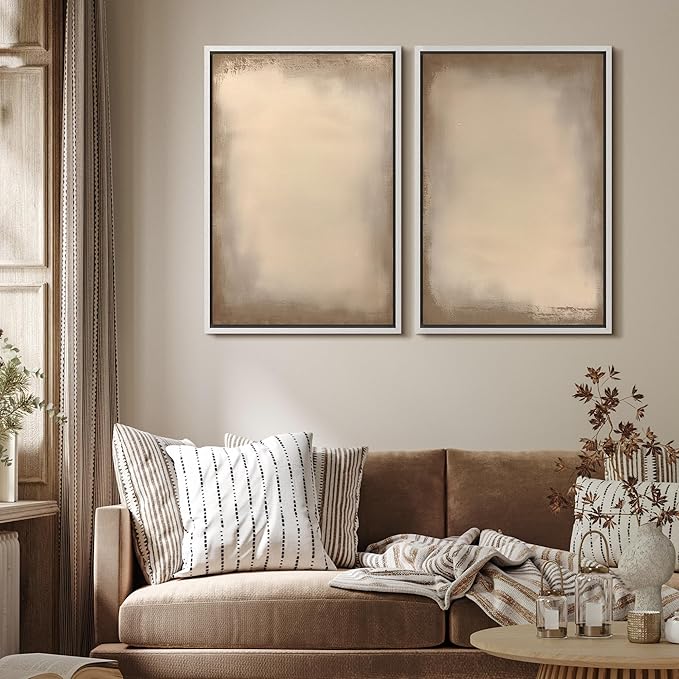 MUDECOR Framed Canvas Print Wall Art Neutral Minimalist Modern Abstract in Beige and Taupe Illustrations Modern Art Decorative Bohemian Colorful for Living Room, Bedroom, Office - 24"x36"x2 White