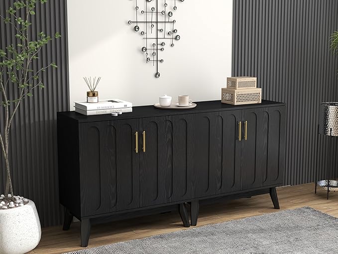 LKTART Black Sideboard Buffet, Small Storage Cabinet with Doors and Shelves for Living,Kitchen