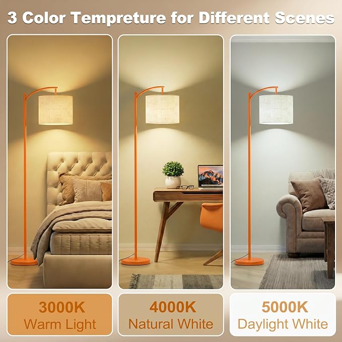 mukuxin Floor Lamp, LED Floor Lamp with Foot Switch & Adjustable Linen Lampshade, Tall Modern ARC Standing Lamps with 9W Replaceable Blub for Living Room Office Bedroom