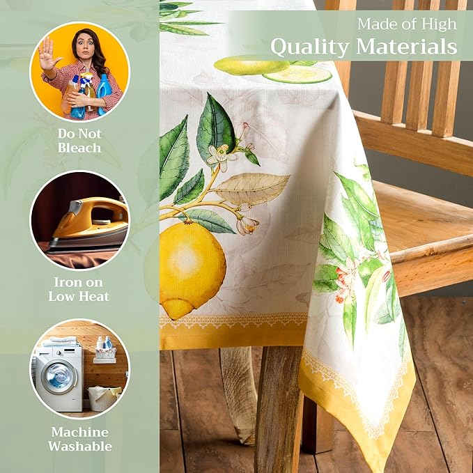 Maison d' Hermine Table Cloth Rectangle Table 100% Cotton 70 x 120 Inches Tablecloth Reusable Decorative for Dining Room Farmhouse Home Valentines Day Decorations Spring Summer - Limoncello