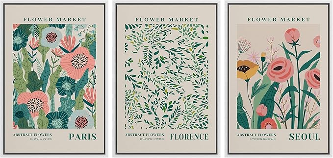 wall26 Framed Canvas Print Wall Art Set Watercolor Pastel Vibrant Flower Market Prints Nature Wilderness Illustrations Modern Art Decorative Floral Botanical Minimal for Bedroom - 16"x24"x3 White