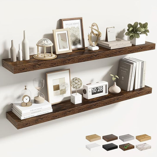 40 Inch Floating Shelves for Wall 2 Pack, 40" Wall Shelves for Books, Storage, Decor, Wall Mounted Floating Shelf with Invisible Brackets for Kitchen, Living Room, Brown
