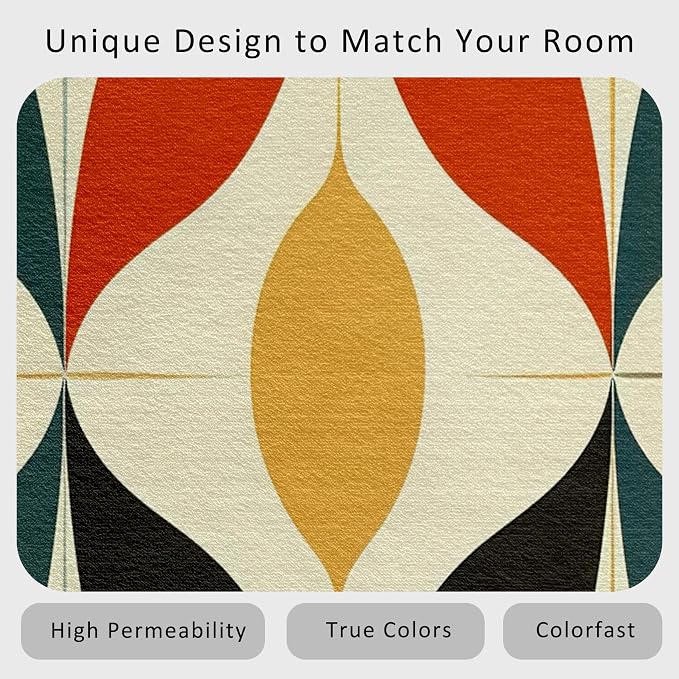 Mid Century Rug 5x7 Geometric Bohemian Retro Vintage Pattern Area Rugs for Living Room, Bedroom, Mid Century Home Decor Accessories Indoor Carpet, Non Slip & Machine Washable, GD0697